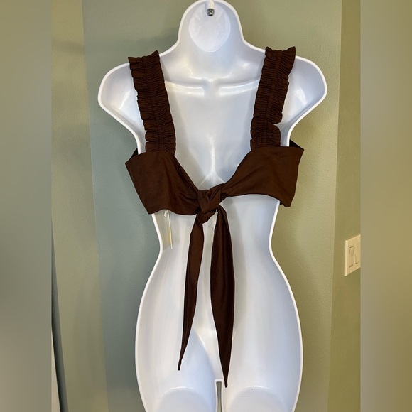 Charlie Holiday “Diana” Linen & Cotton Bra Top in Chocolate, size 4, NWT - Picture 7 of 10